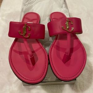 Jimmy Choo flat thong sandal in dragon fruit pink